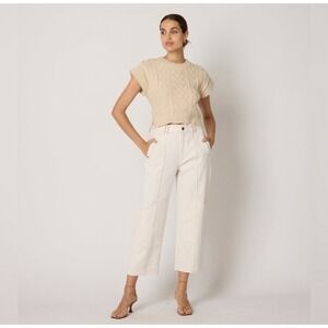 Cleobella Size 31 Taylor Trouser Pant Dark Ivory Pockets‎ Organic Cotton NEW